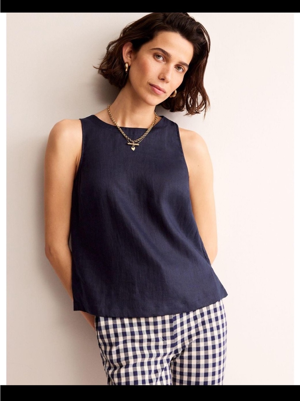 Boden 100% Linen Sleeveless Top | Navy | US 6 | Button Back | NWOT